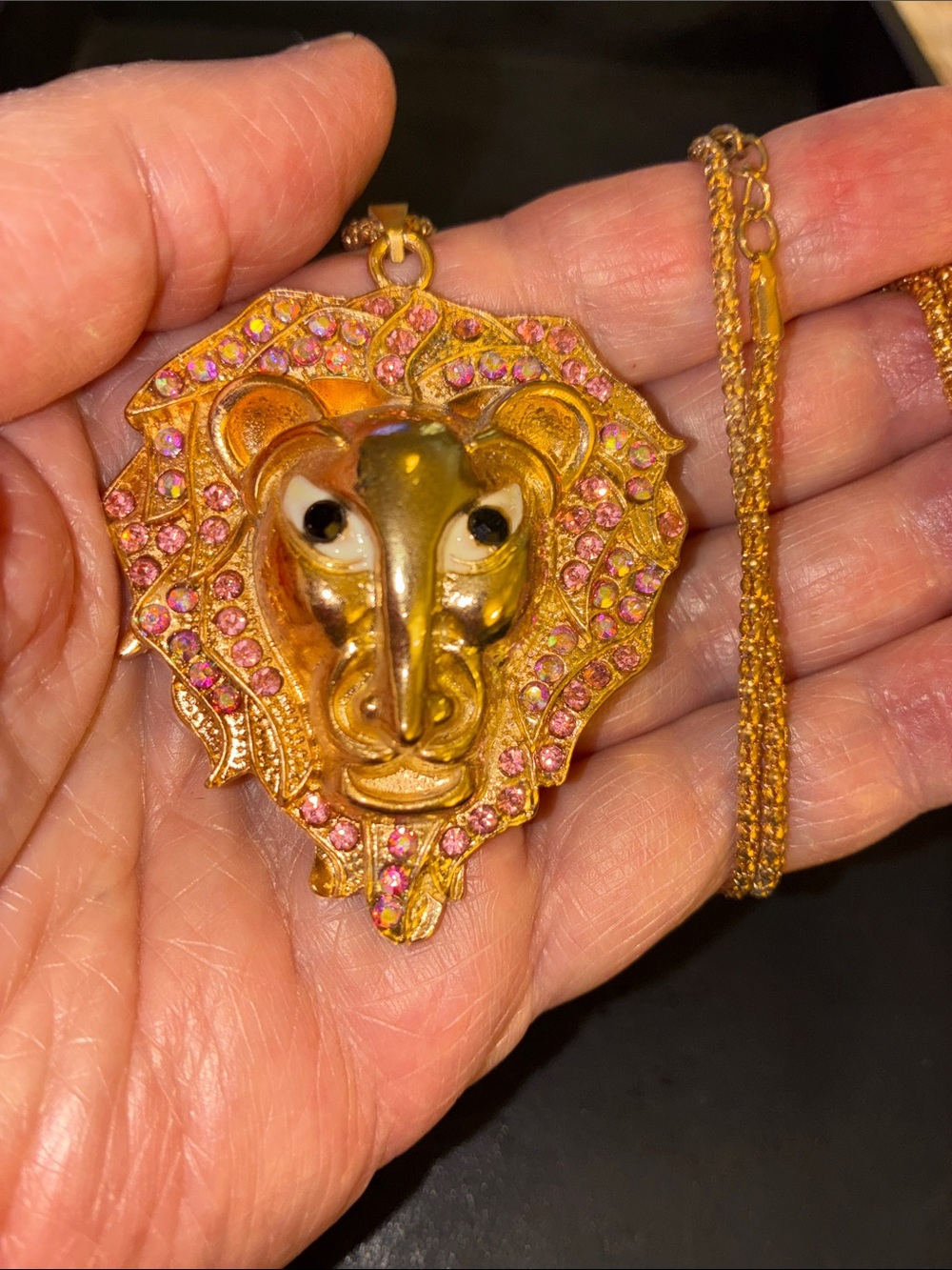 Lion Head Pendant Necklace with Pink Accents.